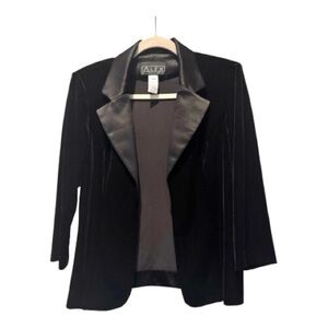 Alex Evenings Black Velour Satin Collar Evening Jacket Blazer Size M